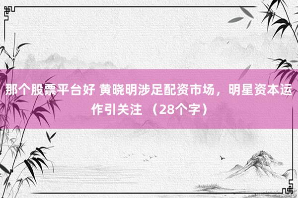 那个股票平台好 黄晓明涉足配资市场，明星资本运作引关注 （28个字）