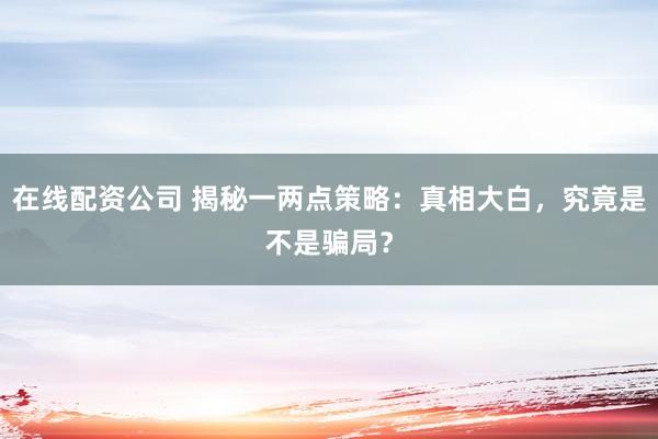 在线配资公司 揭秘一两点策略：真相大白，究竟是不是骗局？