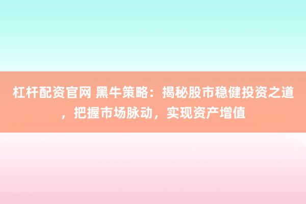 杠杆配资官网 黑牛策略：揭秘股市稳健投资之道，把握市场脉动，实现资产增值