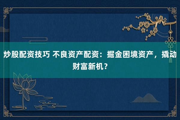 炒股配资技巧 不良资产配资：掘金困境资产，撬动财富新机？